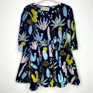 Thief & Bandit Black W/ Green & Blue Cactus Print 3/4 Length Sleeve Dress 3T